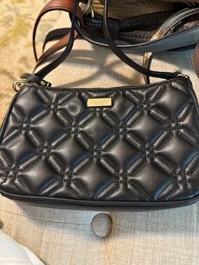 kate spade black quilted crossbody with gold logo plaque